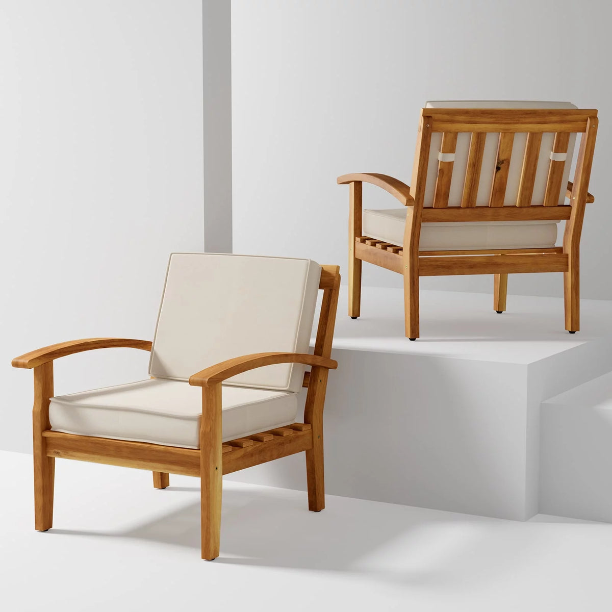 Acacia Wood Patio Club Chairs Set of 2 with Cushion B3873