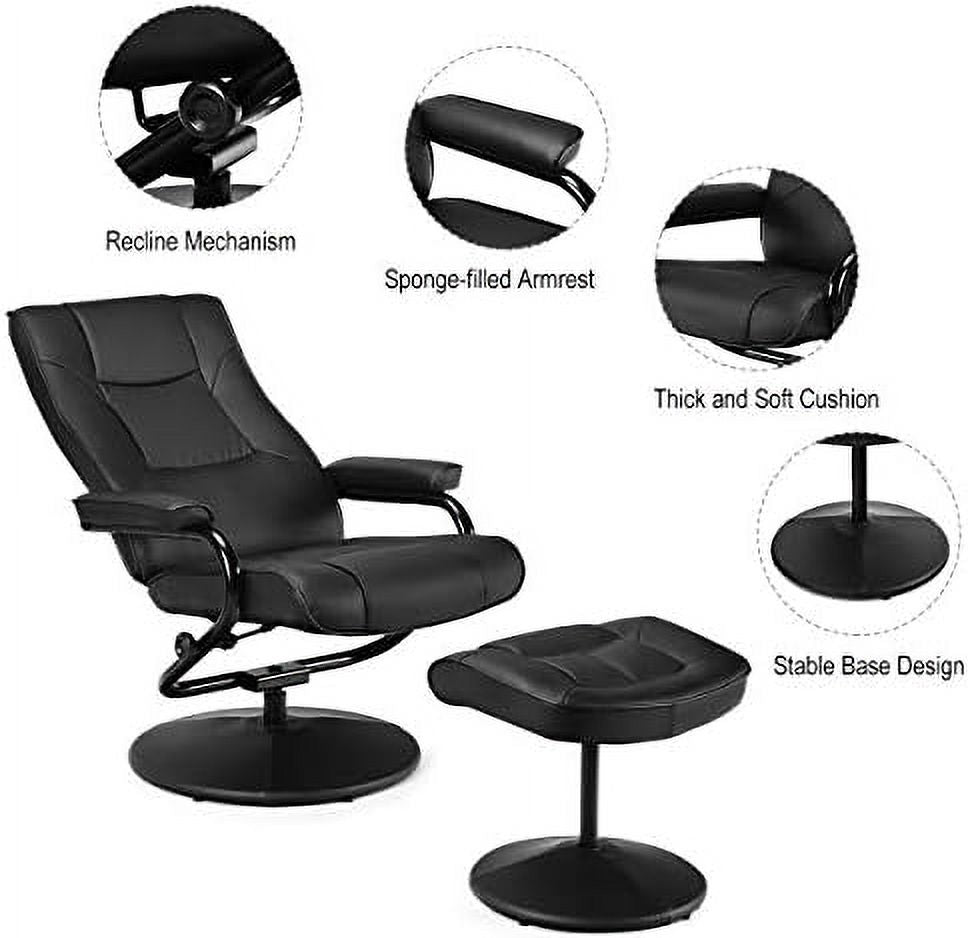 Black PU Leather Swivel Recliner Chair with Footrest Ottoman Set Q21069