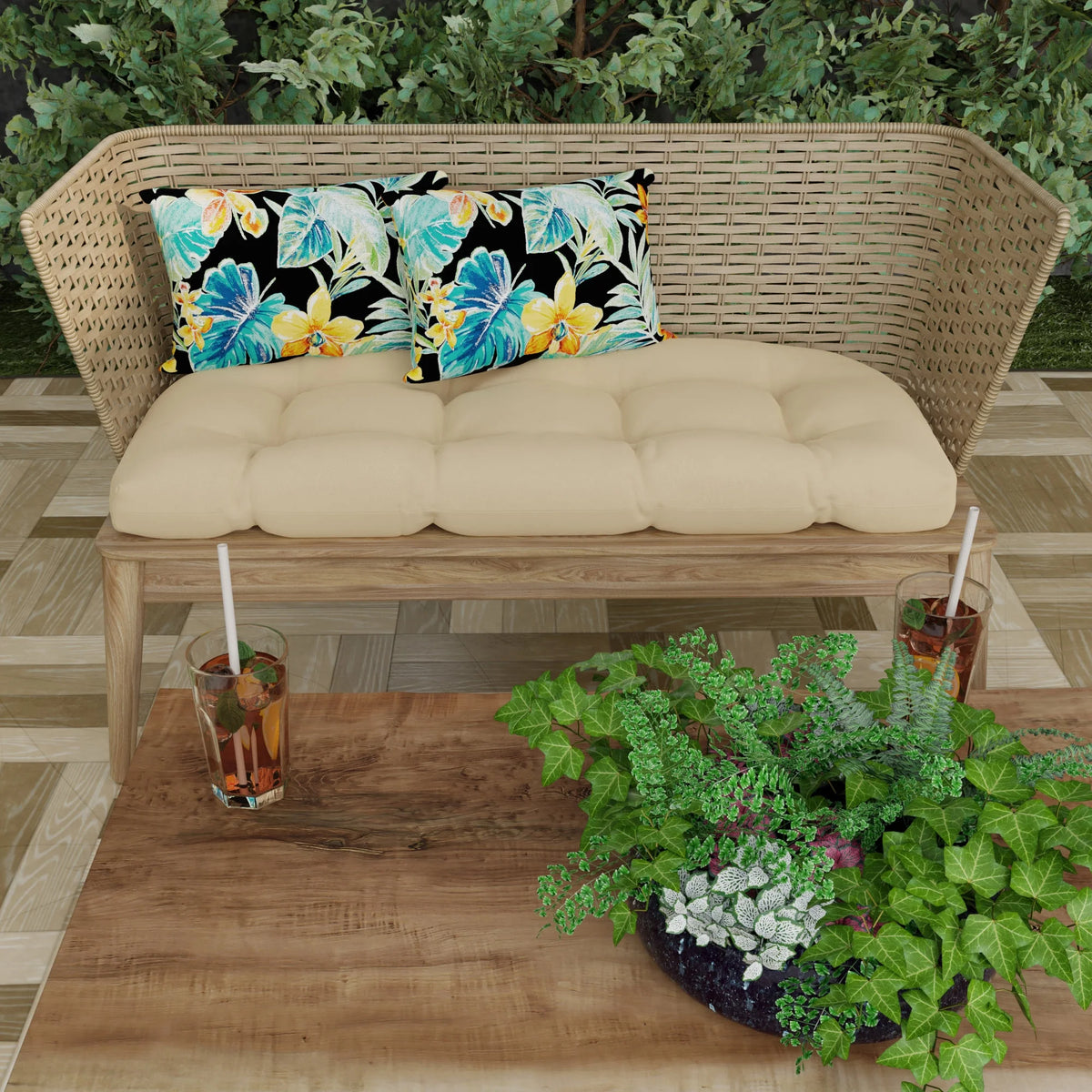 12" x 18" Black Floral Rectangular Outdoor Throw Pillow (2 Pack) R4961