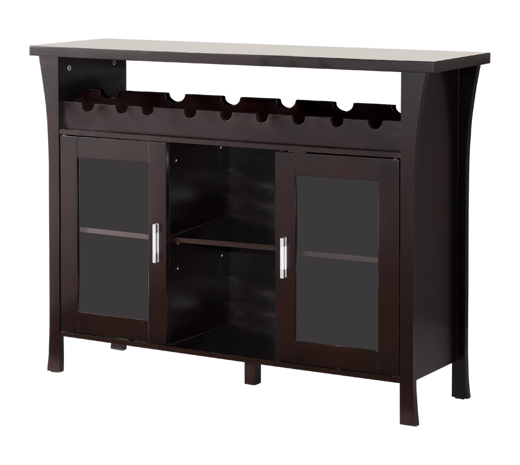Espresso Wood Wine Rack Sideboard Console Table With Glass Doors P317315