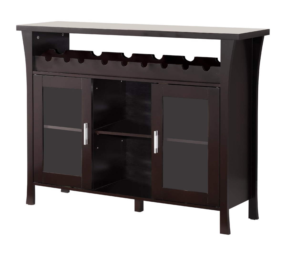 Espresso Wood Wine Rack Sideboard Console Table With Glass Doors P317315