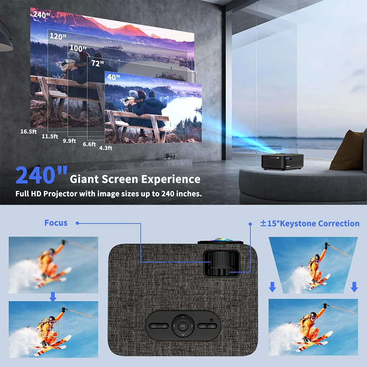 Mini WiFi Projector HD 1080P 240 LCD Display with Bluetooth Z70301