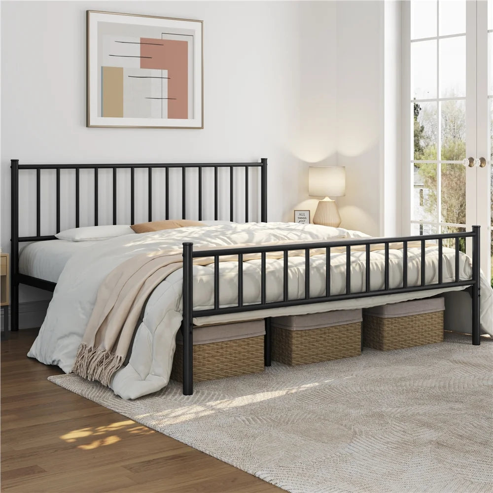 Black Metal Platform Bed with Spindle Headboard and Footboard C183