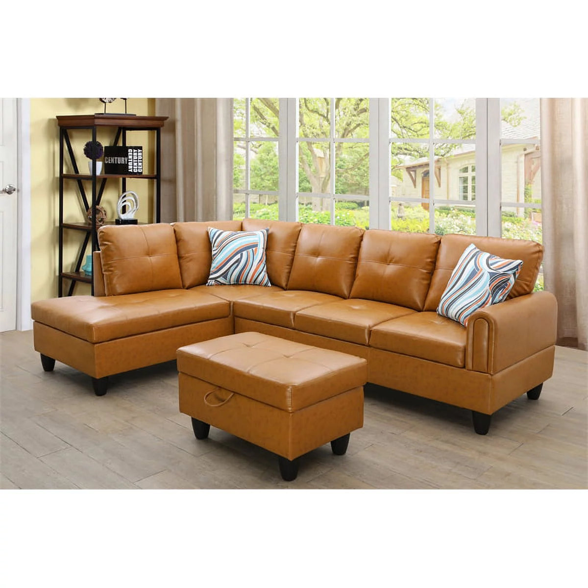Faux Leather 3PC Sectional with Ottoman R4815