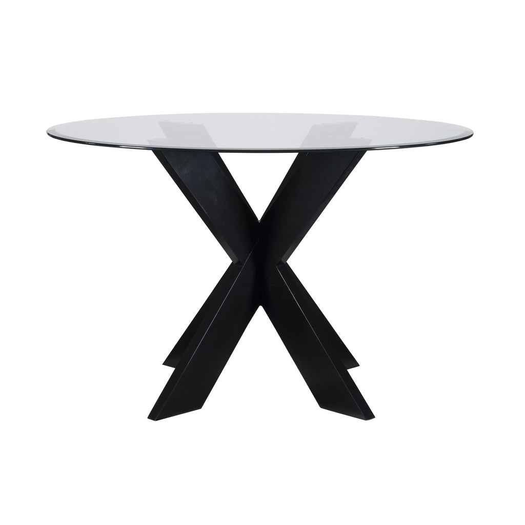 Wood X-Base Dining Table with Glass Top W164