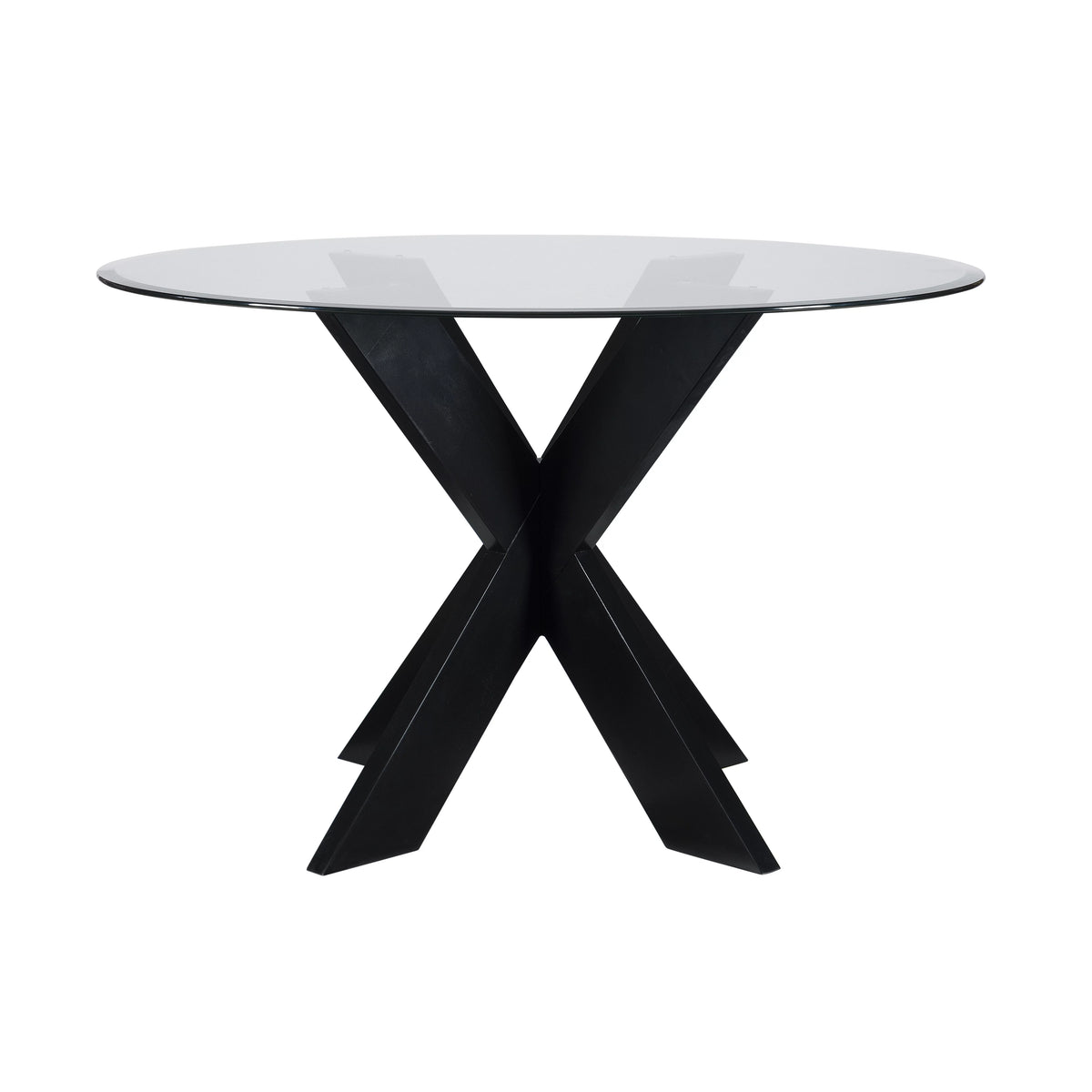 Wood X-Base Dining Table with Glass Top W164