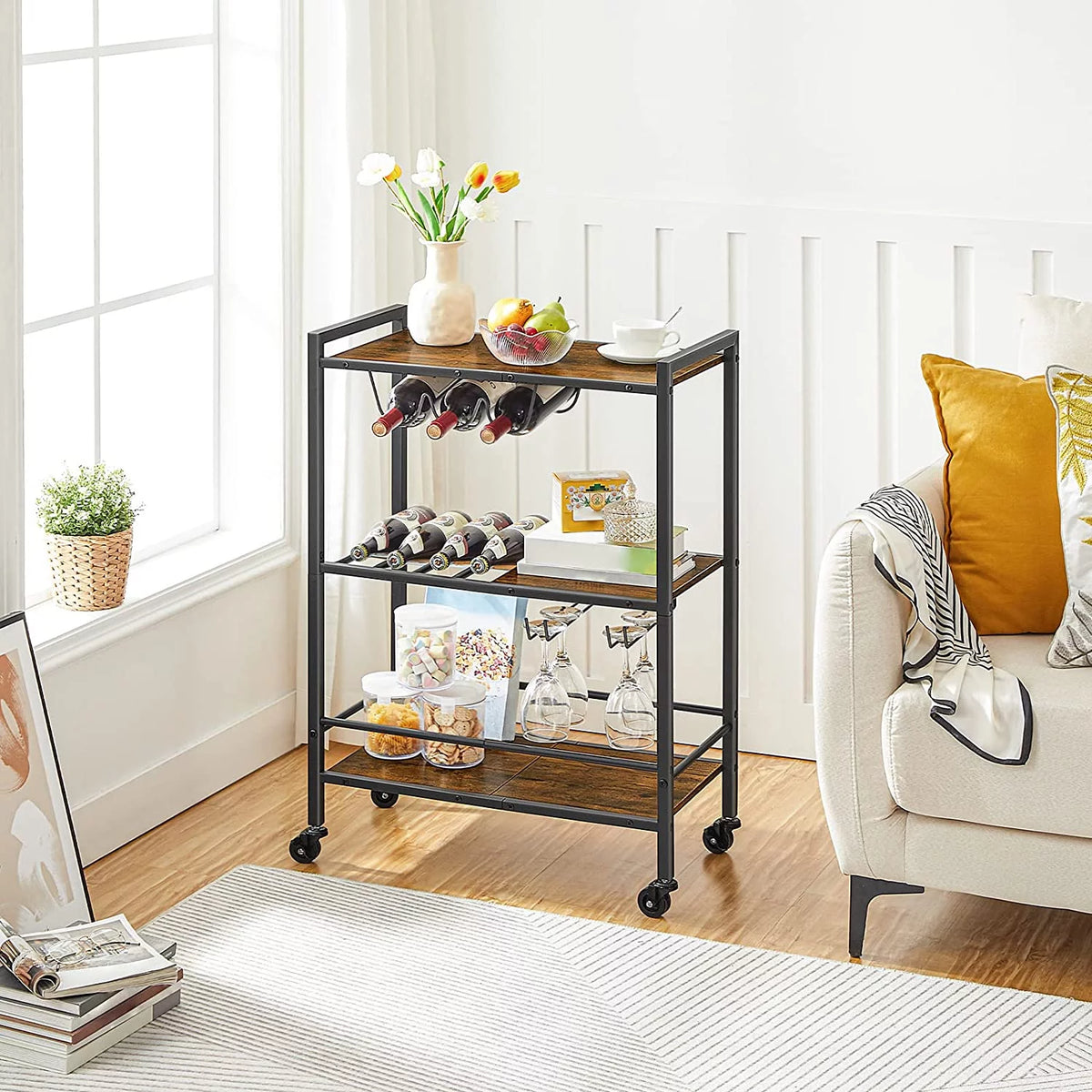 3-Tier Bar Cart with Wheels and Wine Rack X576637