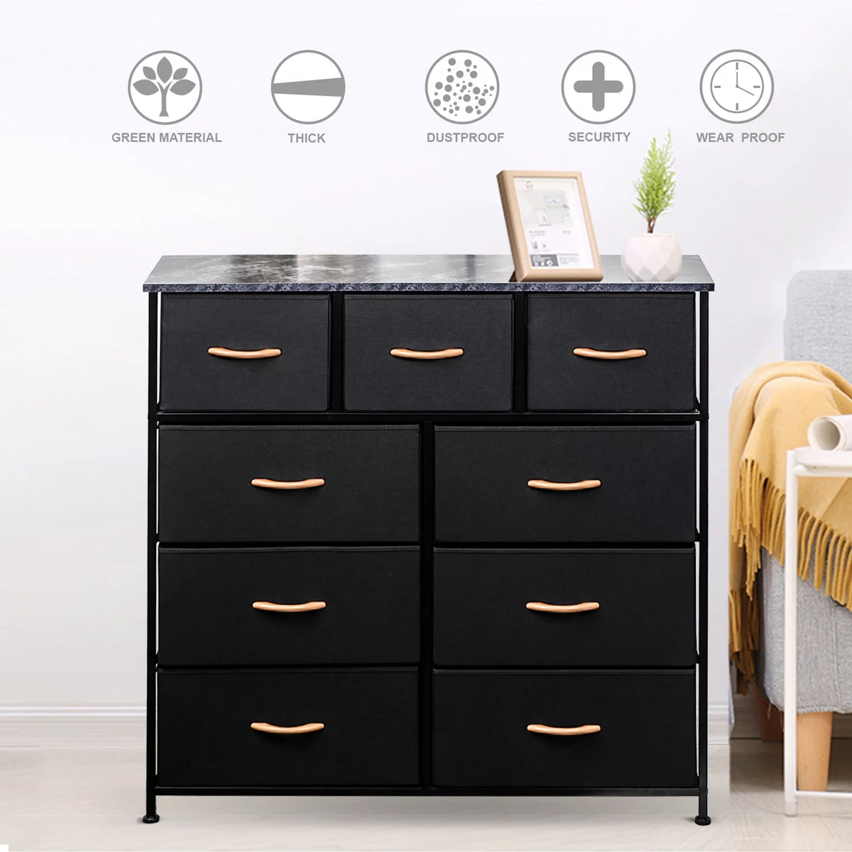 Black 9 Drawer Fabric Dresser Storage Tower G578062
