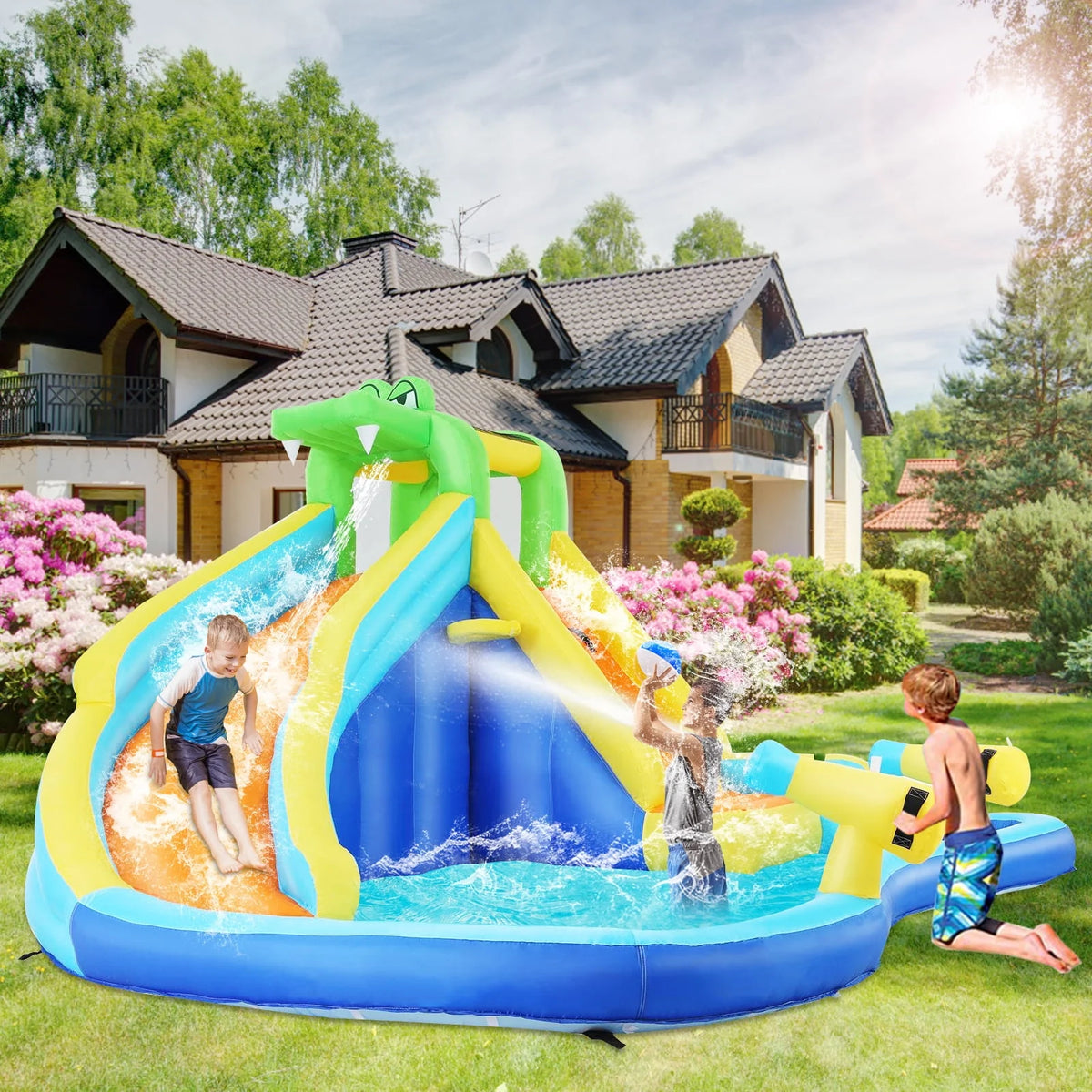 Inflatable Bounce House with Water Slide and Spray Pool K228205