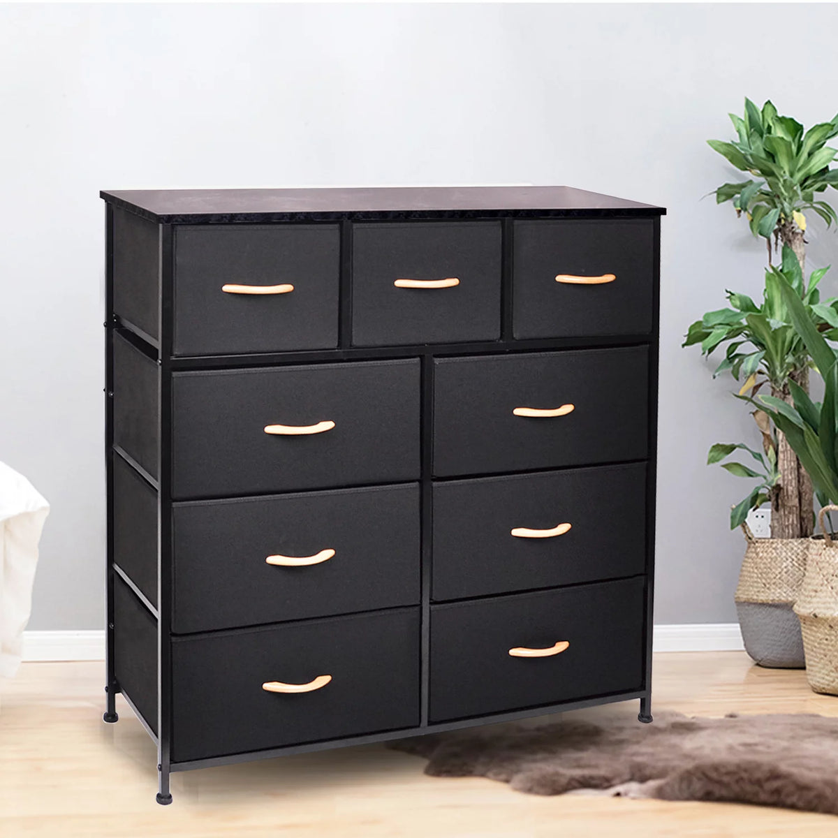 Black 9 Drawer Fabric Dresser Storage Tower G578062