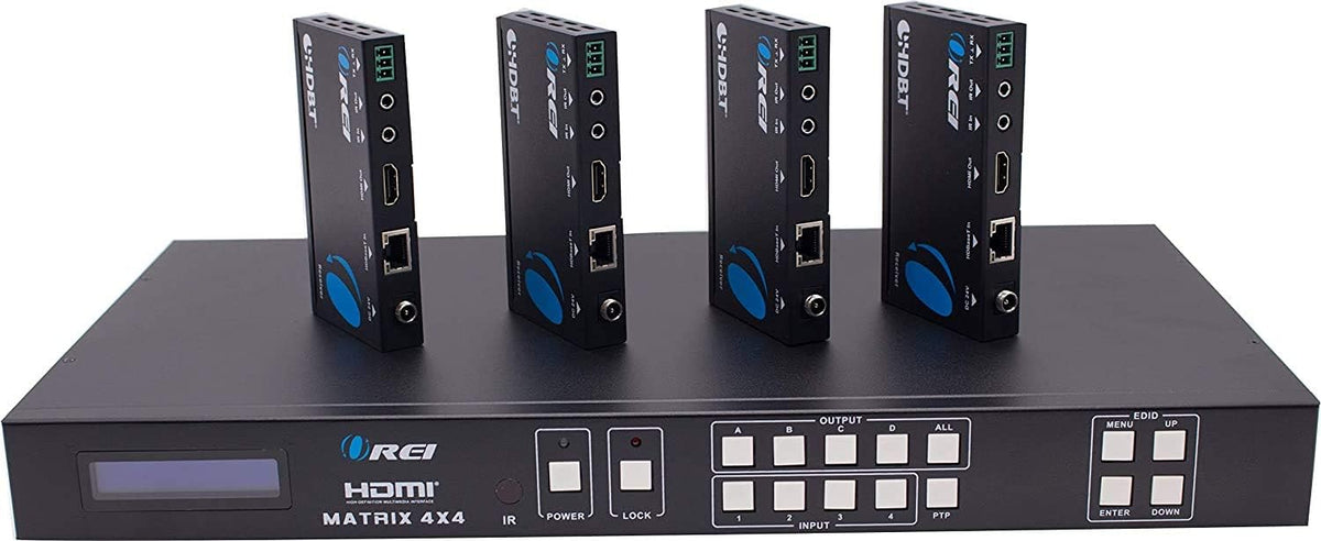 4x4 HDMI Extender Matrix with HDR Switcher & IR Control, RS-232, Loop Out, 4 Receivers Included B404056
