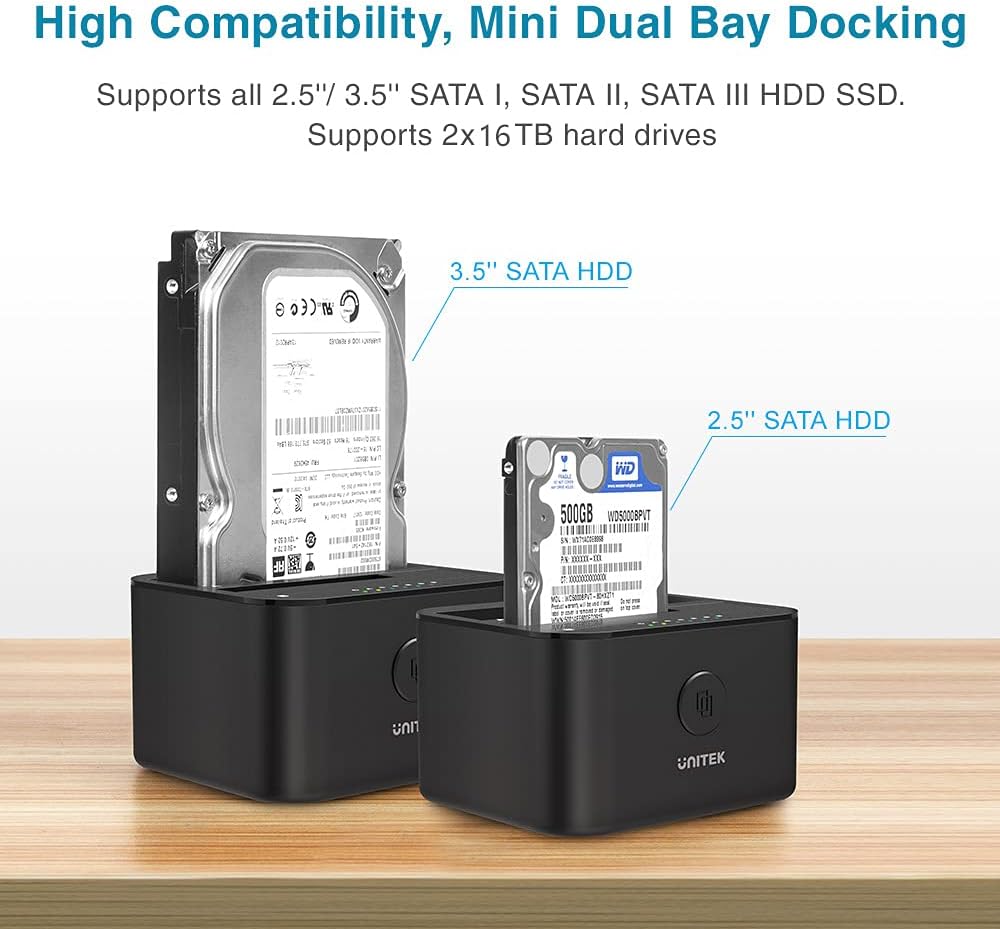USB 3.0 to SATA Dual Bay External Hard Drive Docking Station for 2.5/3.5-inch HDD SSD, Offline Clone Duplicator, UASP, 16TB, 12V/3A Power Adapter, Pack of 2 M3417