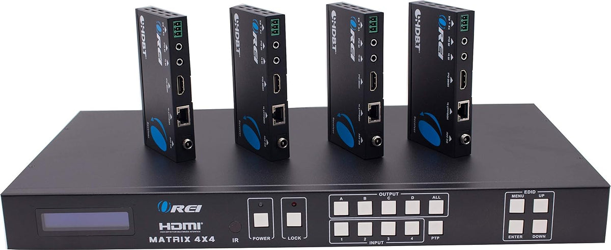 4x4 HDMI Extender Matrix with HDR Switcher & IR Control, RS-232, Loop Out, 4 Receivers Included B404056