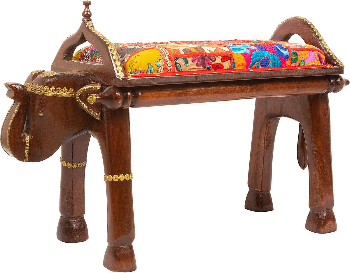 Hand Carved Round Wooden Coffee Table with Drawer - 14.5 x 14.5 x 15 Inches V190