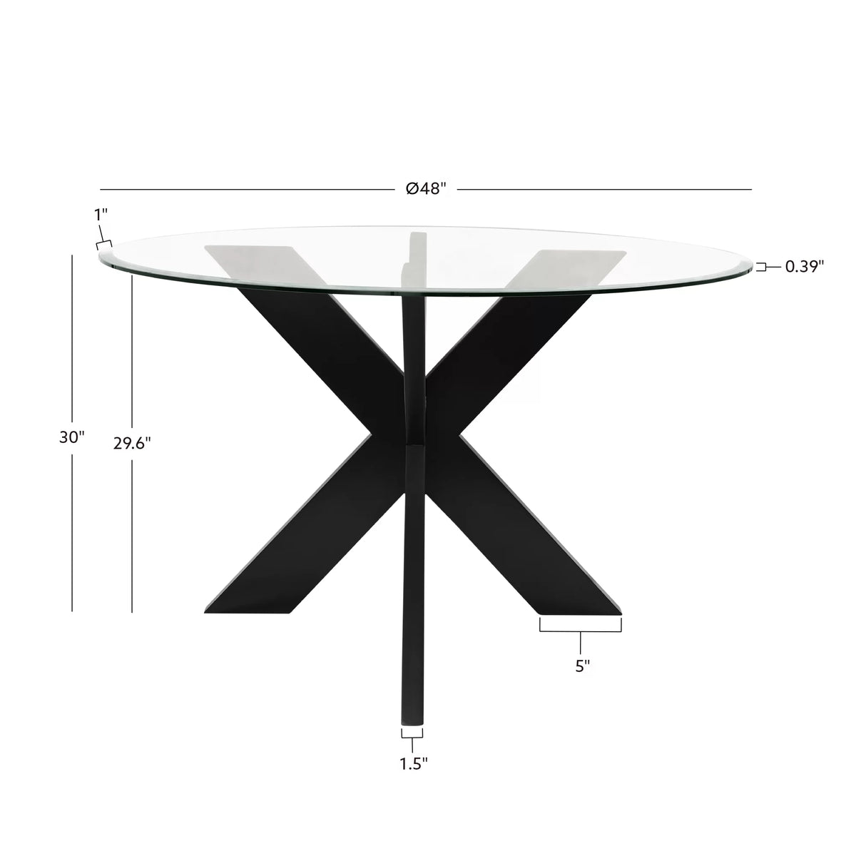 Wood X-Base Dining Table with Glass Top W164