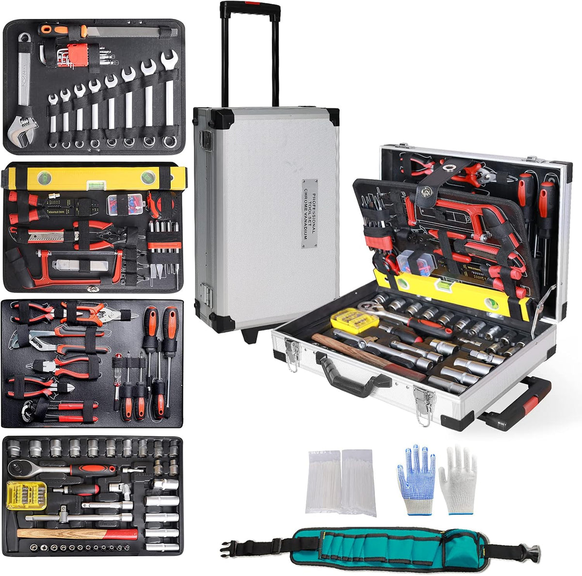 799pcs Aluminum Trolley Case Tool Set with Tool Belt A3345