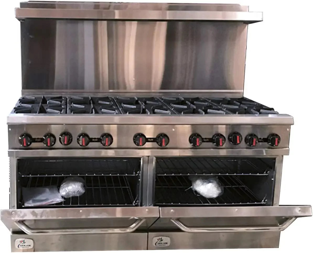 60"W 10 Burners 2 Ovens Commercial Range & Oven Natural Gas Propane Stainless Steel X719