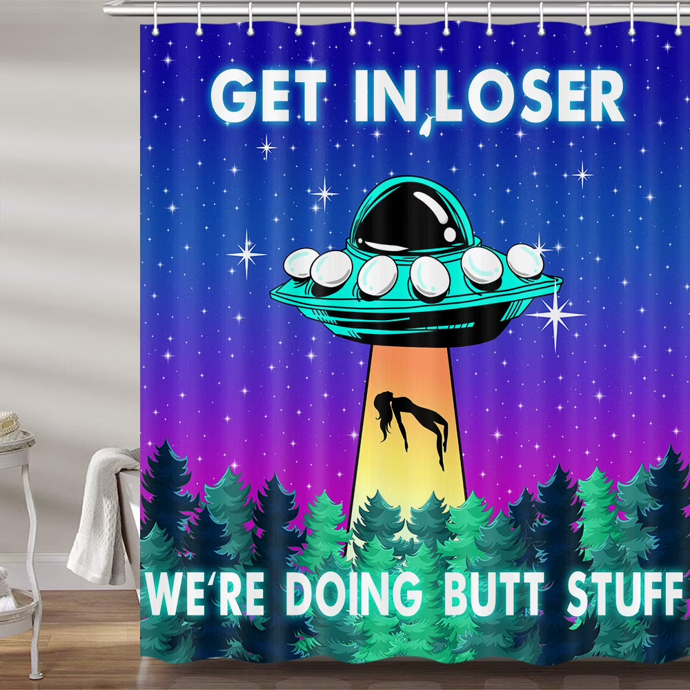UFO Blue Purple Space Fabric Shower Curtain Set with Hooks 72X72 Inch C9886