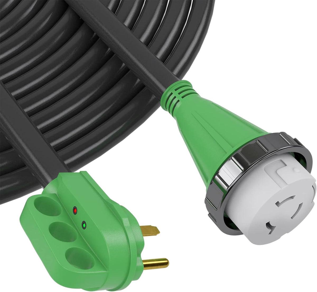 Detachable Power Cord 50A 50FT with Polarity LED Indicator, 14-50P Male to SS2-50R Locking Female, Storage Bag and Plastic Strap M7323