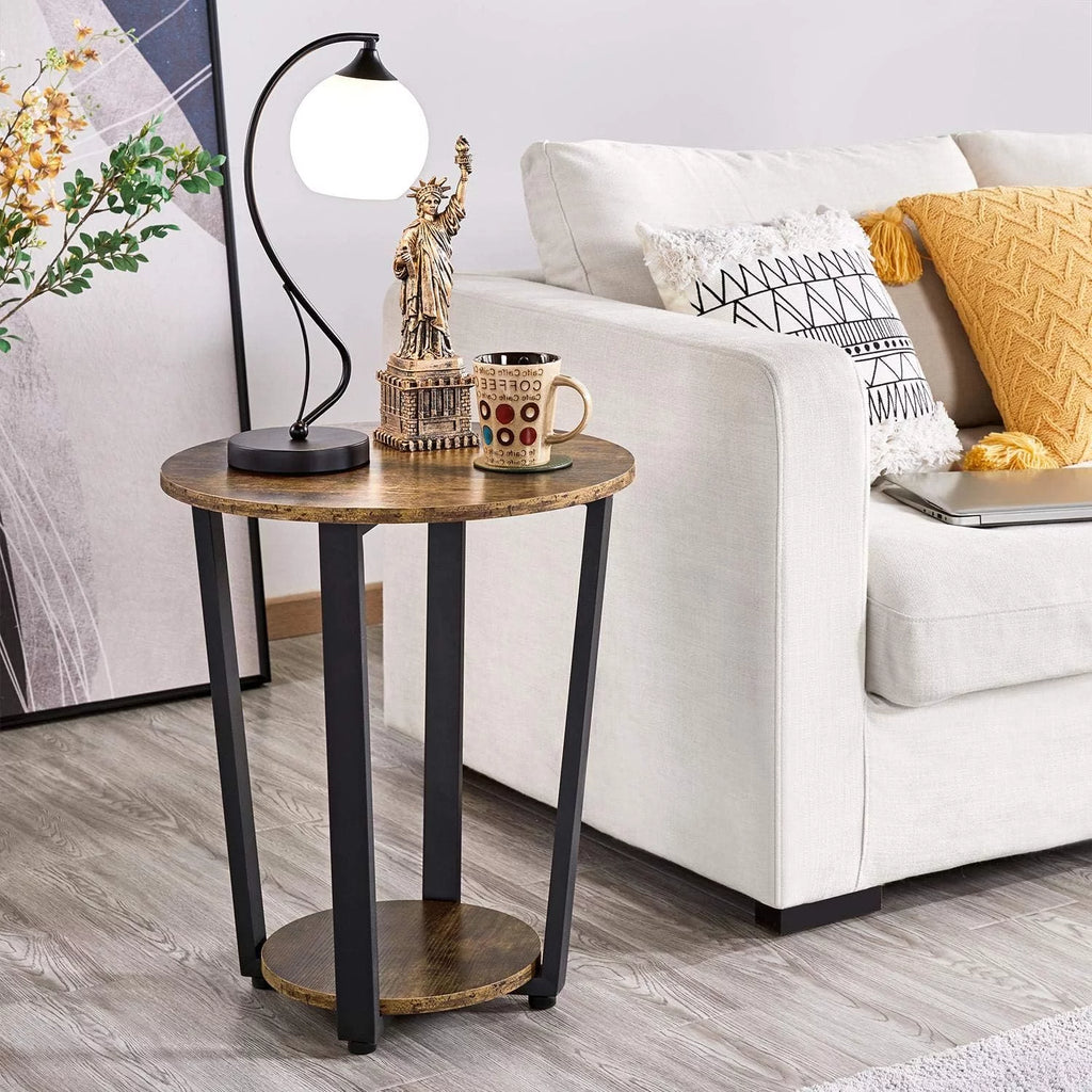 Round Metal Side Table with Storage Shelf L3595