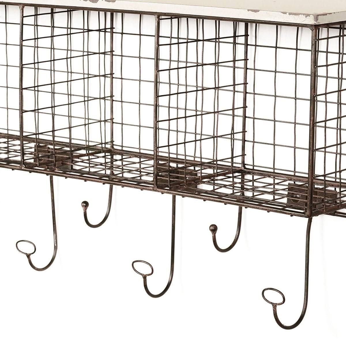Brown and White Distressed Wood and Metal Wall Shelf with 4 Cubbies A883