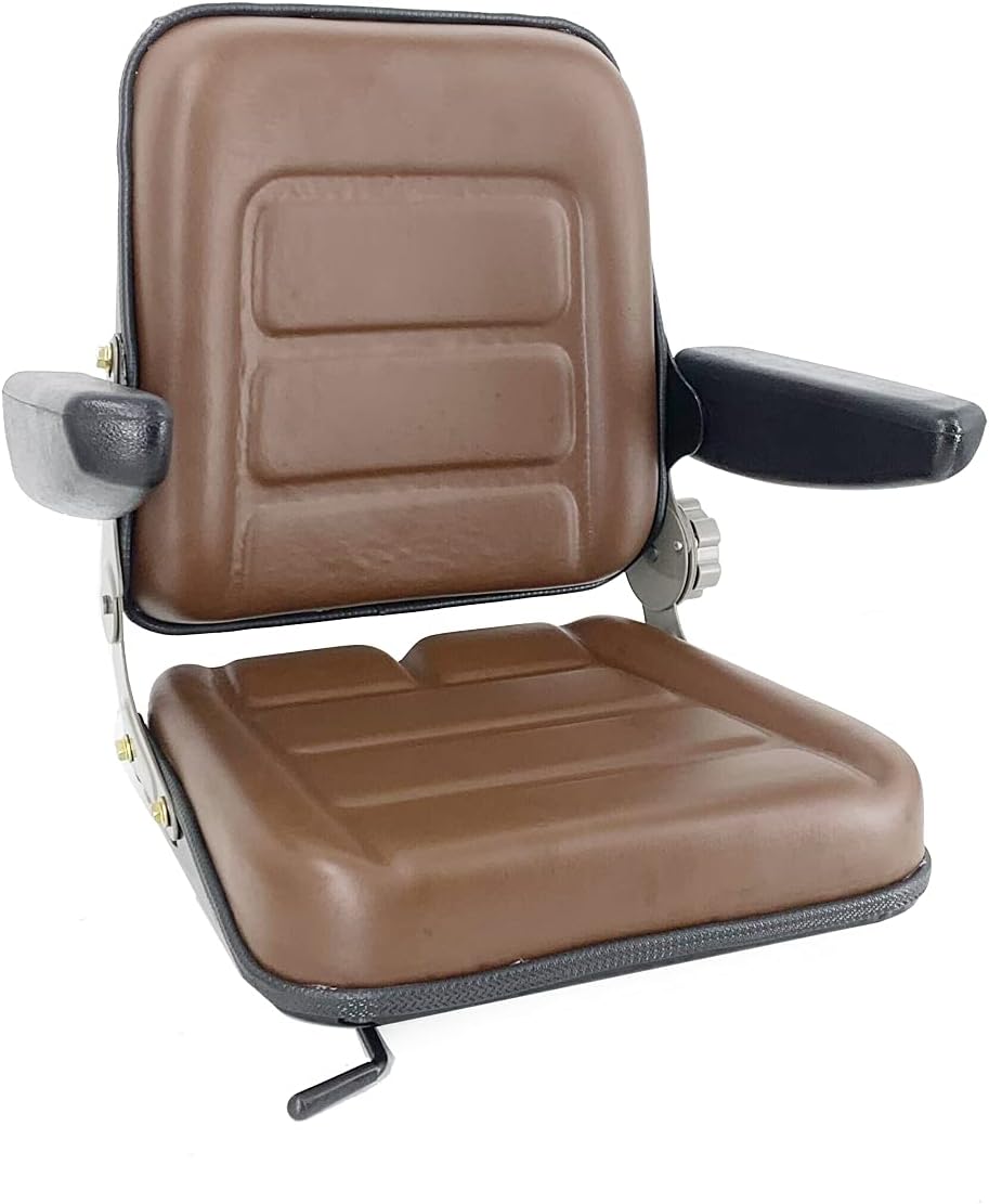Brown PVC Forklift Seat with Adjustable Back and Armrest J822