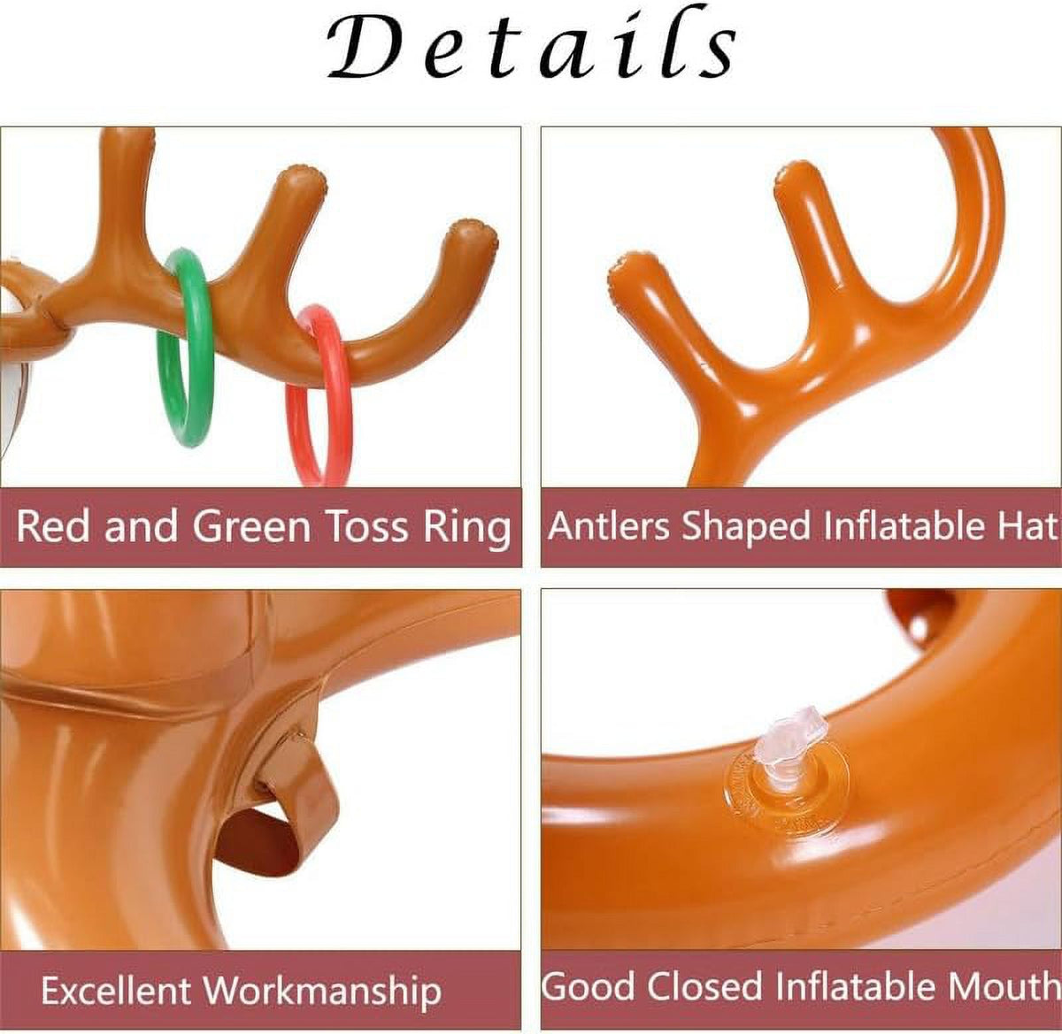 Inflatable Reindeer Antler Hat Ring Toss Game with 2 Antlers, 8 Rings, 1 Inflator Y9746