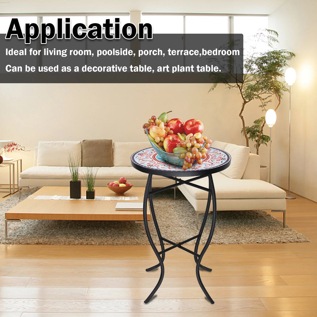 14'' Round Mosaic Glass Metal Side Table M227