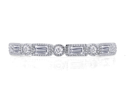 1/4 CT Baguette & Round Cut Natural White Diamond Half Eternity Band Ring In 10K Solid White Gold Y21974