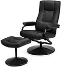 Black PU Leather Swivel Recliner Chair with Footrest Ottoman Set Q21069